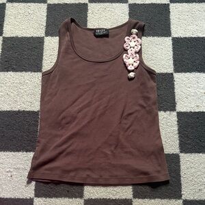 Brown Tank with Pink Flower Accents
